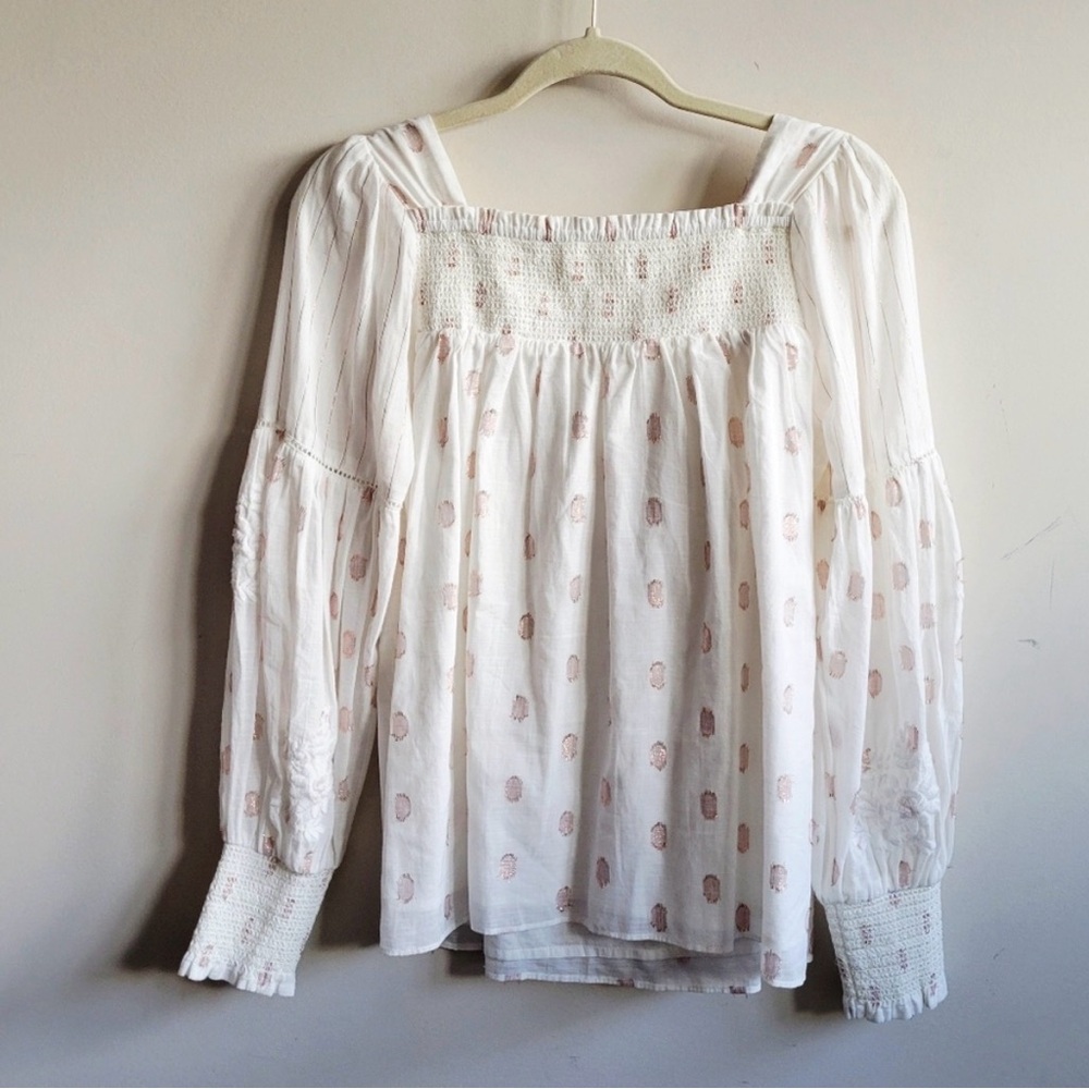 Anthropologie Shania metallic clip-dot smocked blouse - Picture 7 of 9